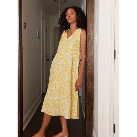 Nation LTD Nadie Tiered Tank Midi Dress Wild Yellow White Animal Print XS - Picture 1 of 14